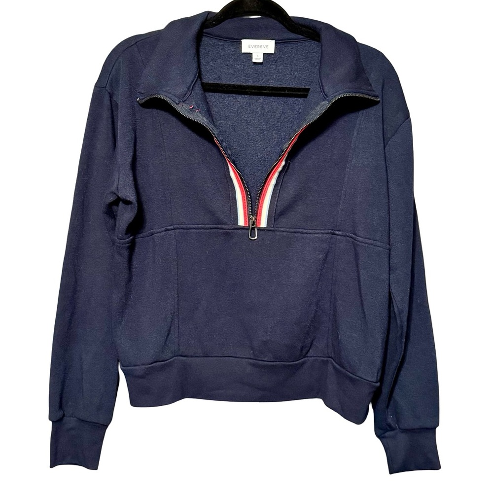 Evereve Chelsea Half Zip Long Sleeve Navy Blue Rainbow Zip Sweatshirt Small - Picture 8 of 14